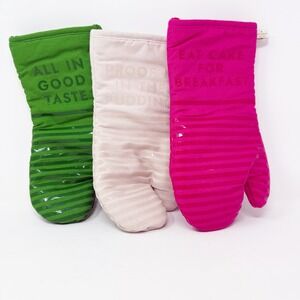 kate spade Set of 3 Oven Mitts with Silicone Green Cream Pink